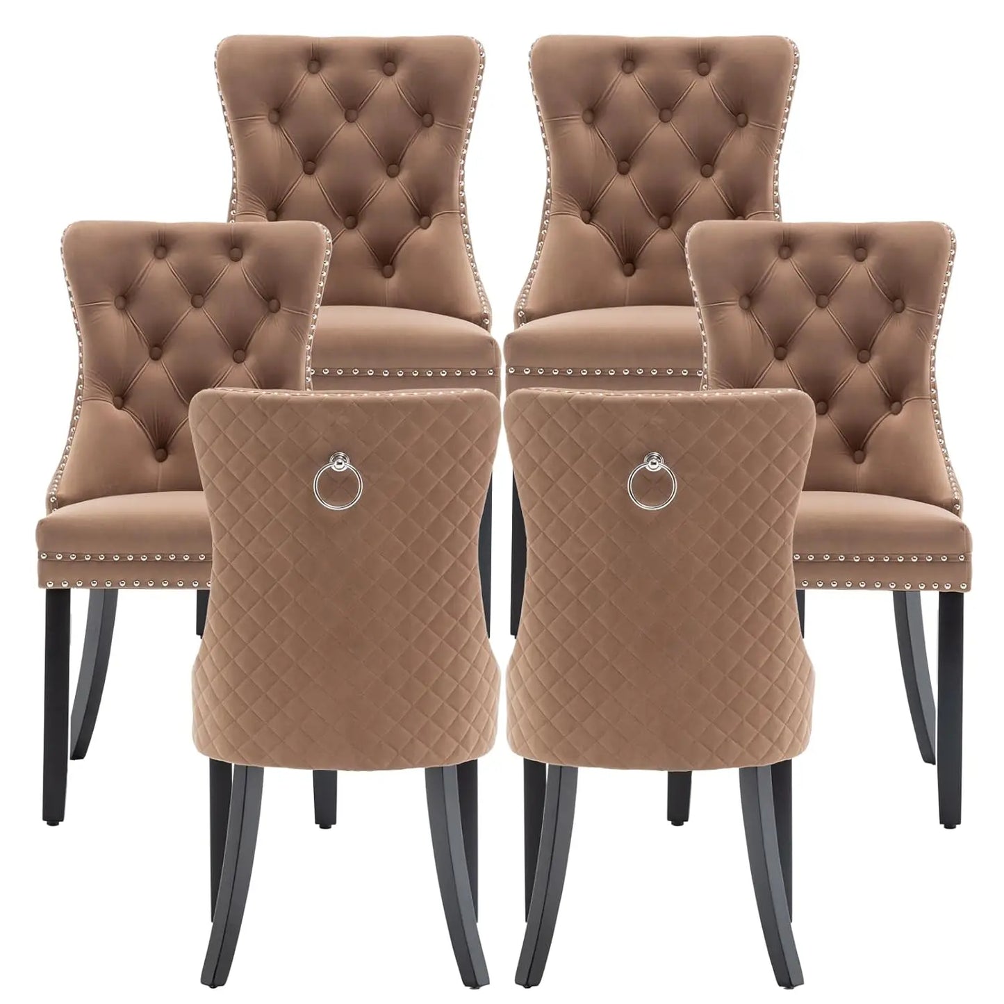 Synthetic Leather Dining Chairs Set Of 6 With Nailhead Trim Upholstered