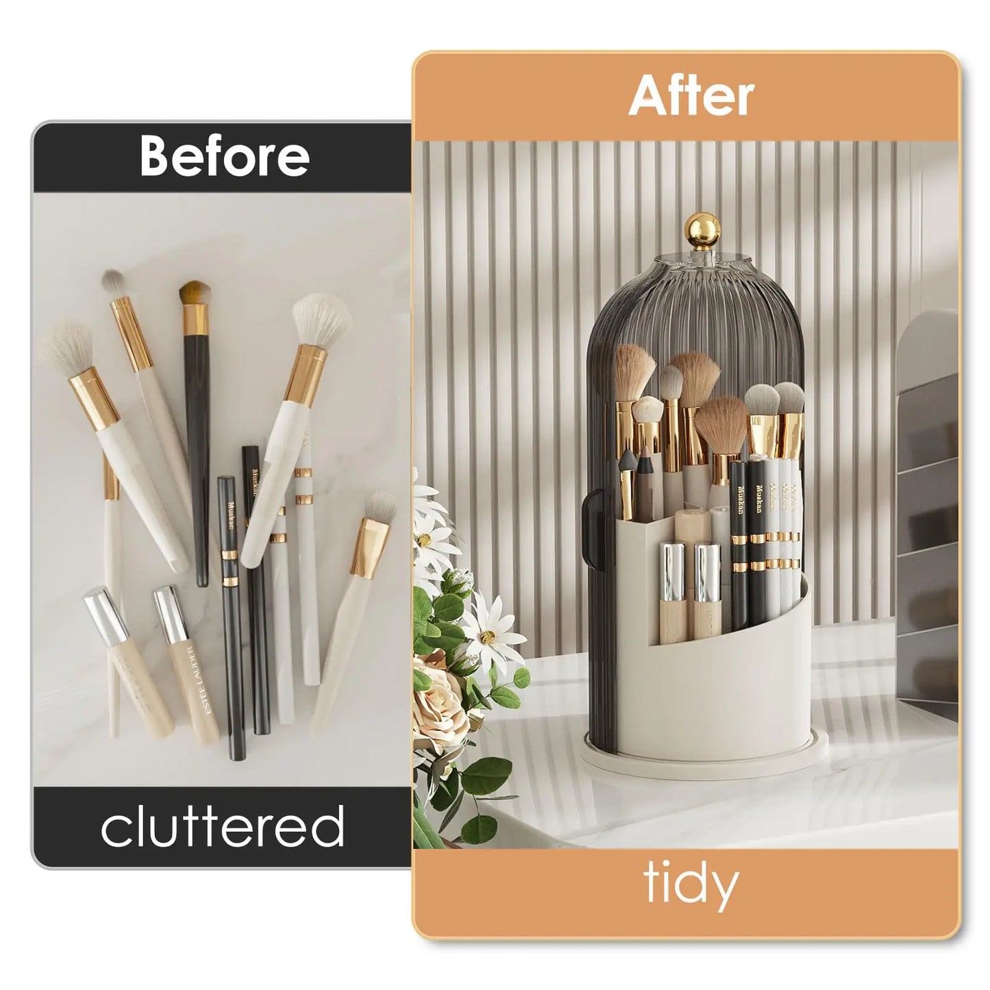 Makeup Brush Holder With Lid Rotating 360 Clear Dustproof Organizer