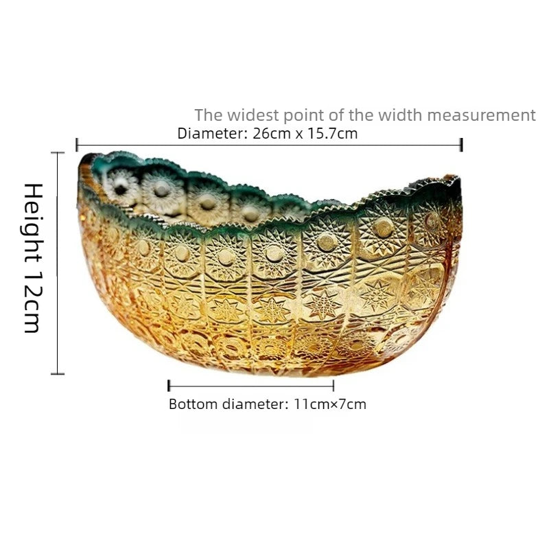 Classical Carved Pattern Moon Shaped Glass Fruit Plate Living Room Home Snack Storage Tray Home Decoration Supplies