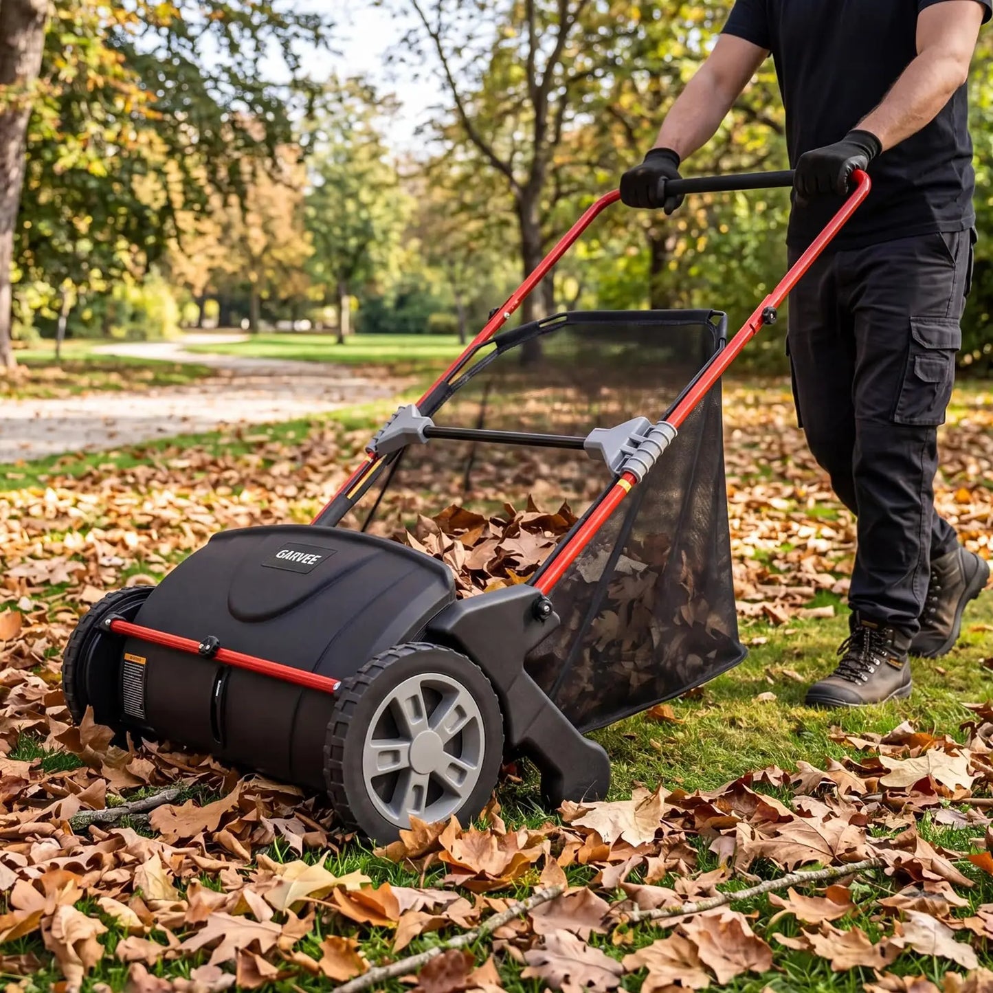 Studyset Manual Push Lawn Sweeper 4 Spinning Brushes And 3.5 Cu Ft Collector