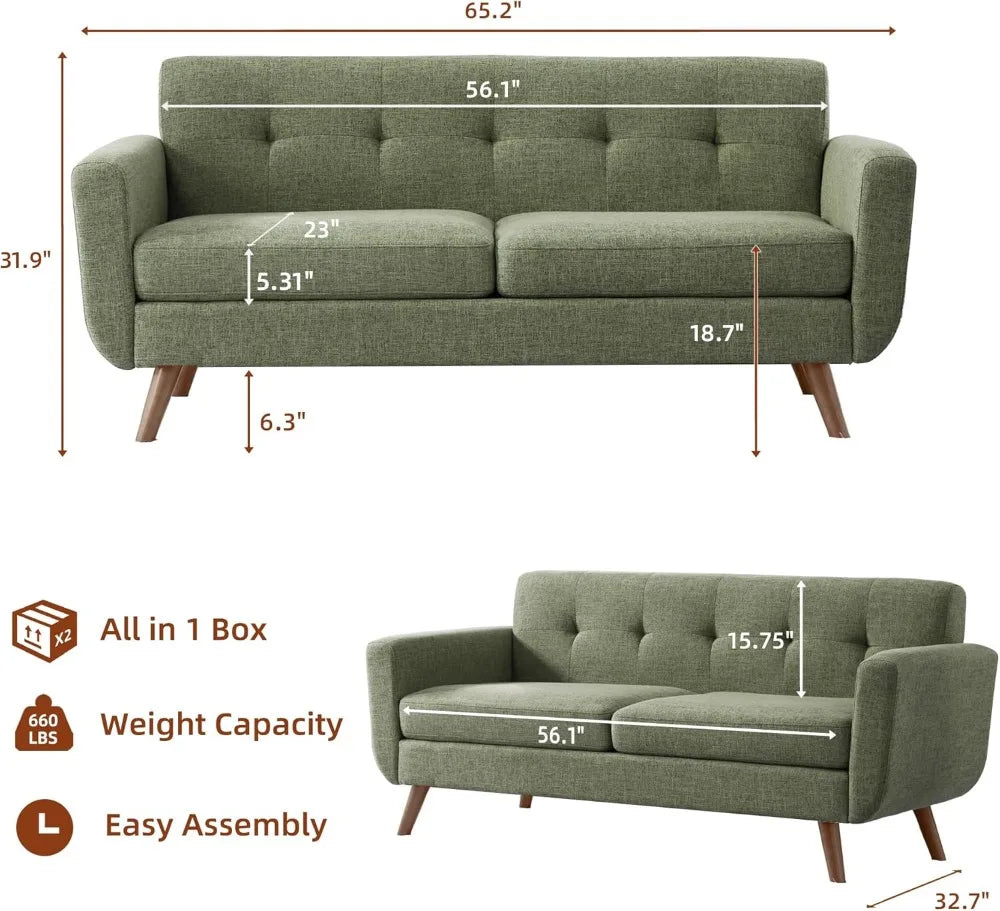 Mid Century Modern Tufted Loveseat Sofa for Living Room