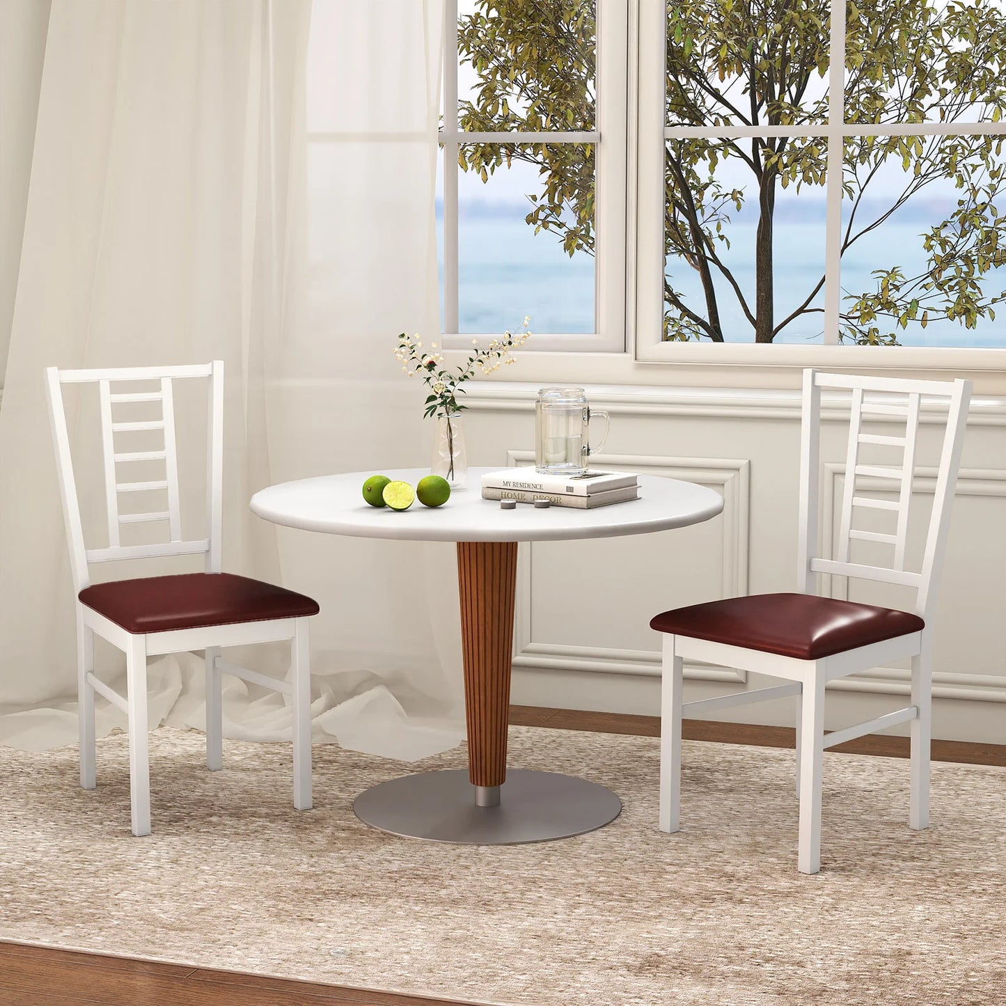 HOMASIS Wood Dining Chairs Set of 2 Slatted Backrests