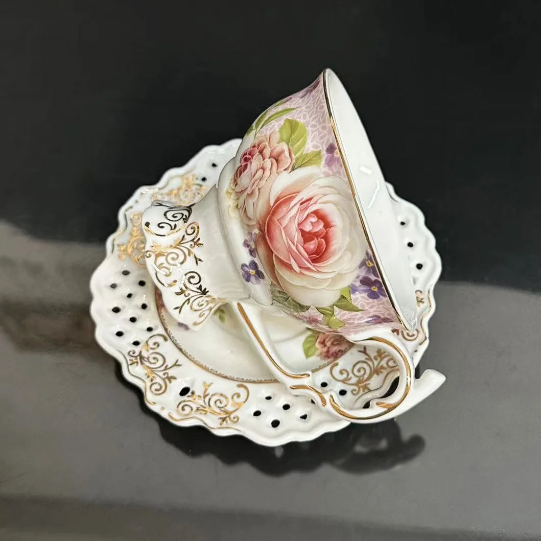 Palace style afternoon tea coffee set coffee cup pot pot hollowed out Dim sum plate