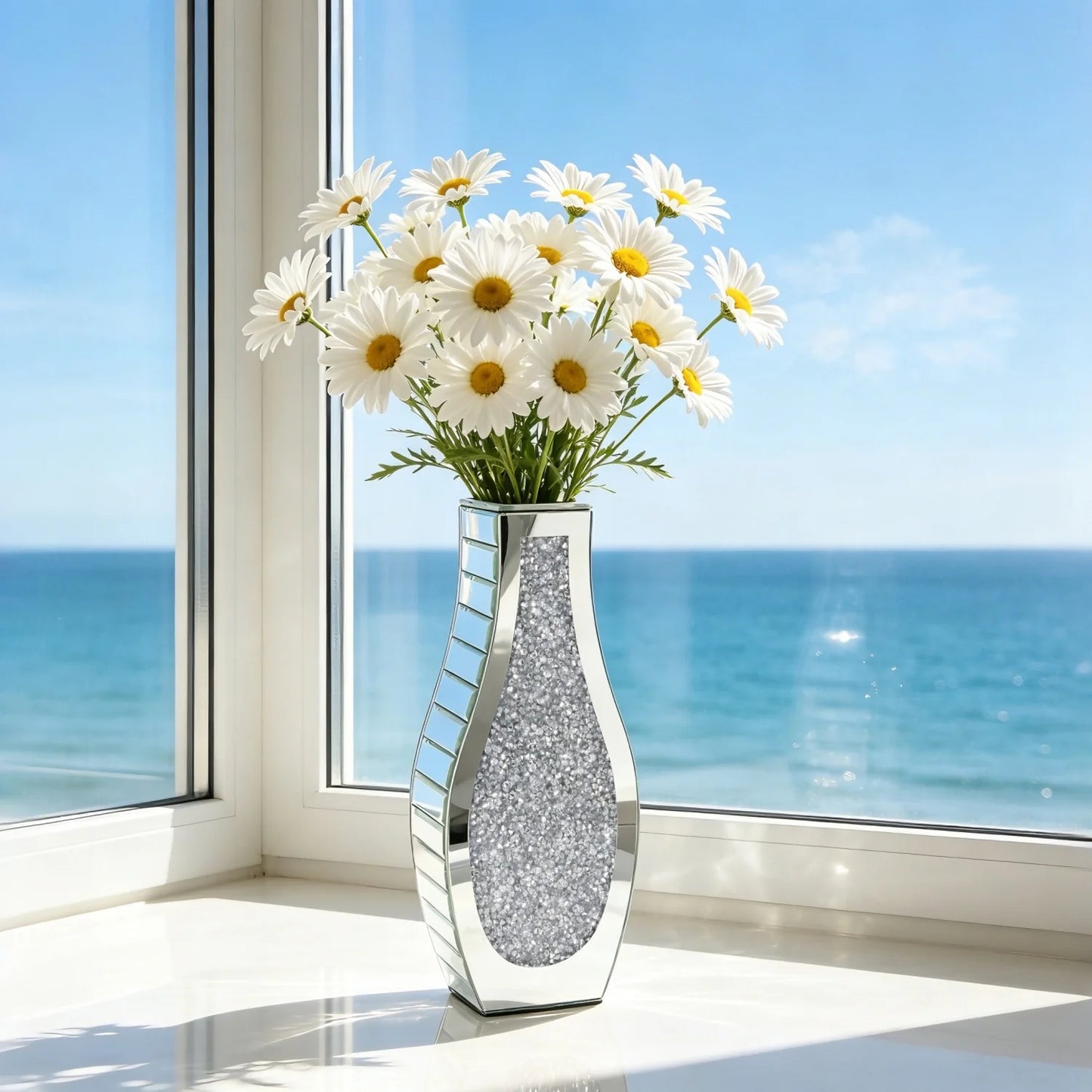 Crushed Diamond Mirror Table Vase Crystal Silver Glass Stunning Decorative Vase for Holding Dried Flowers Can’t Hold Water