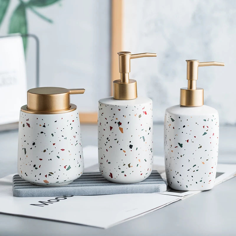 Ceramic Terrazzo Pattern Soap Dispenser For Bathroom Counter Use