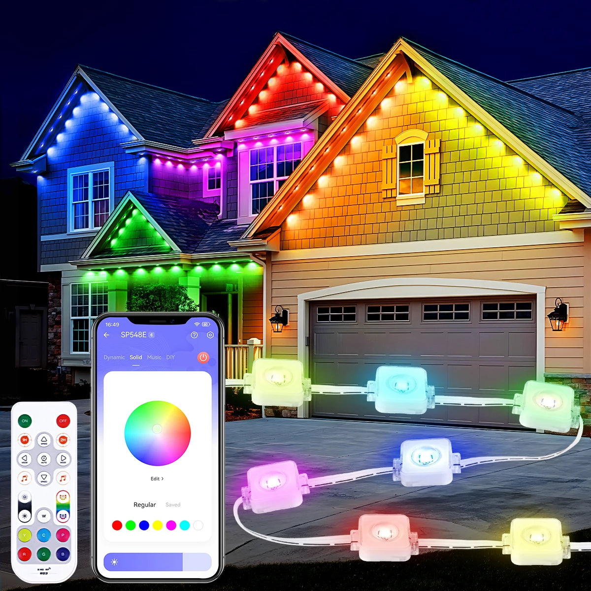 Aiopp RGBIC Permanent Outdoor Lights IP67 Waterproof 100 Scene Modes