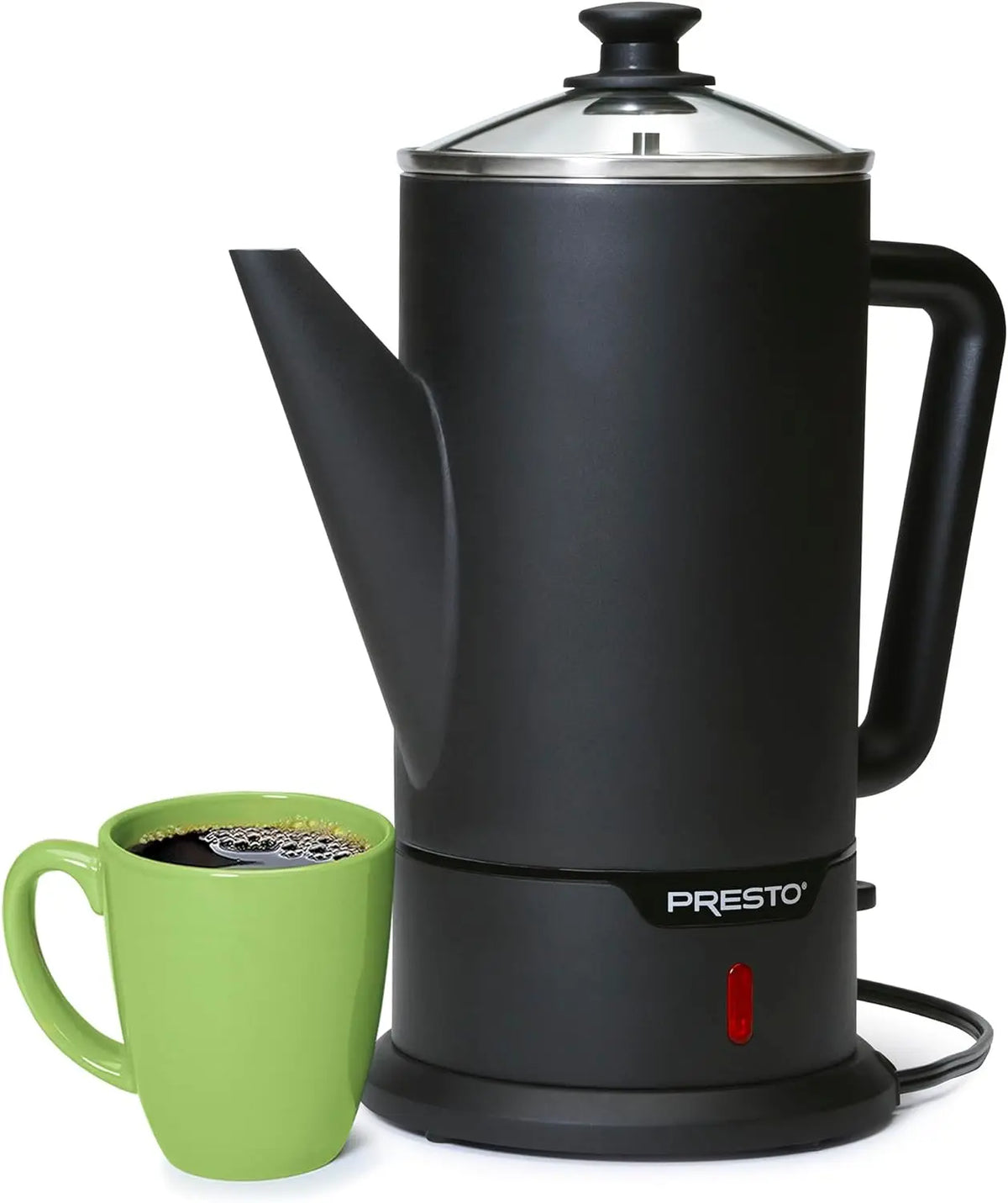 02815 12-Cup CordlCoffee Percolator - StainlSteel, Modern Design, Easy Pour Spout, Stay-Cool Handle, Matte-Black