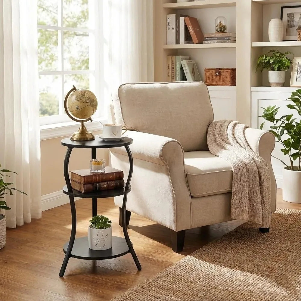 NBVCX Small Round 3 Tier Side Table With Storage Shelf