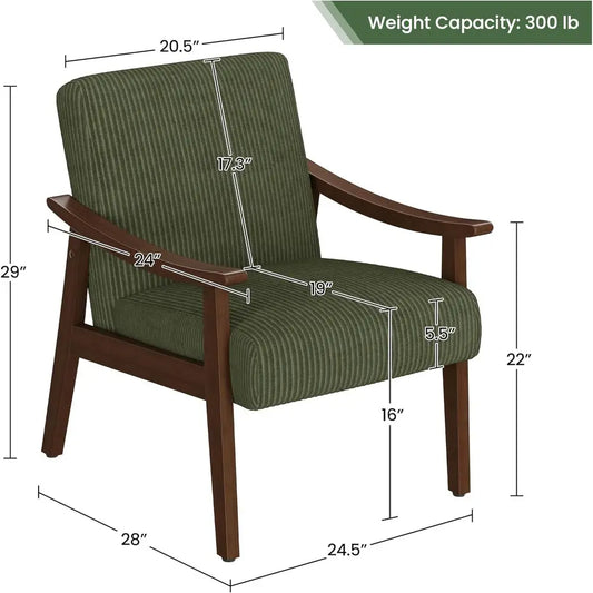 Corduroy 'Earn' Armchair - Century Style High Back Reading Leisure Chair with Solid Wood Legs for Living Room & Bedroom
