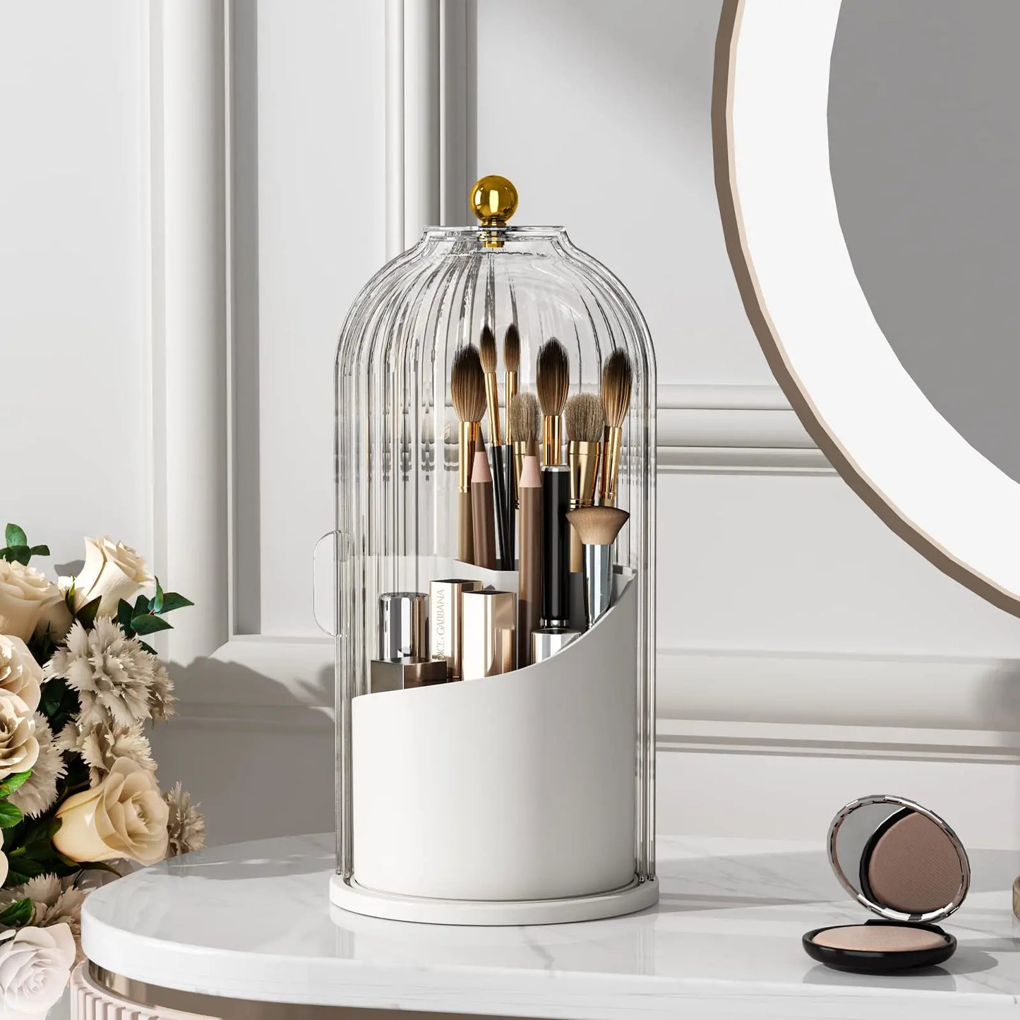 Makeup Brush Holder With Lid Rotating 360 Clear Dustproof Organizer
