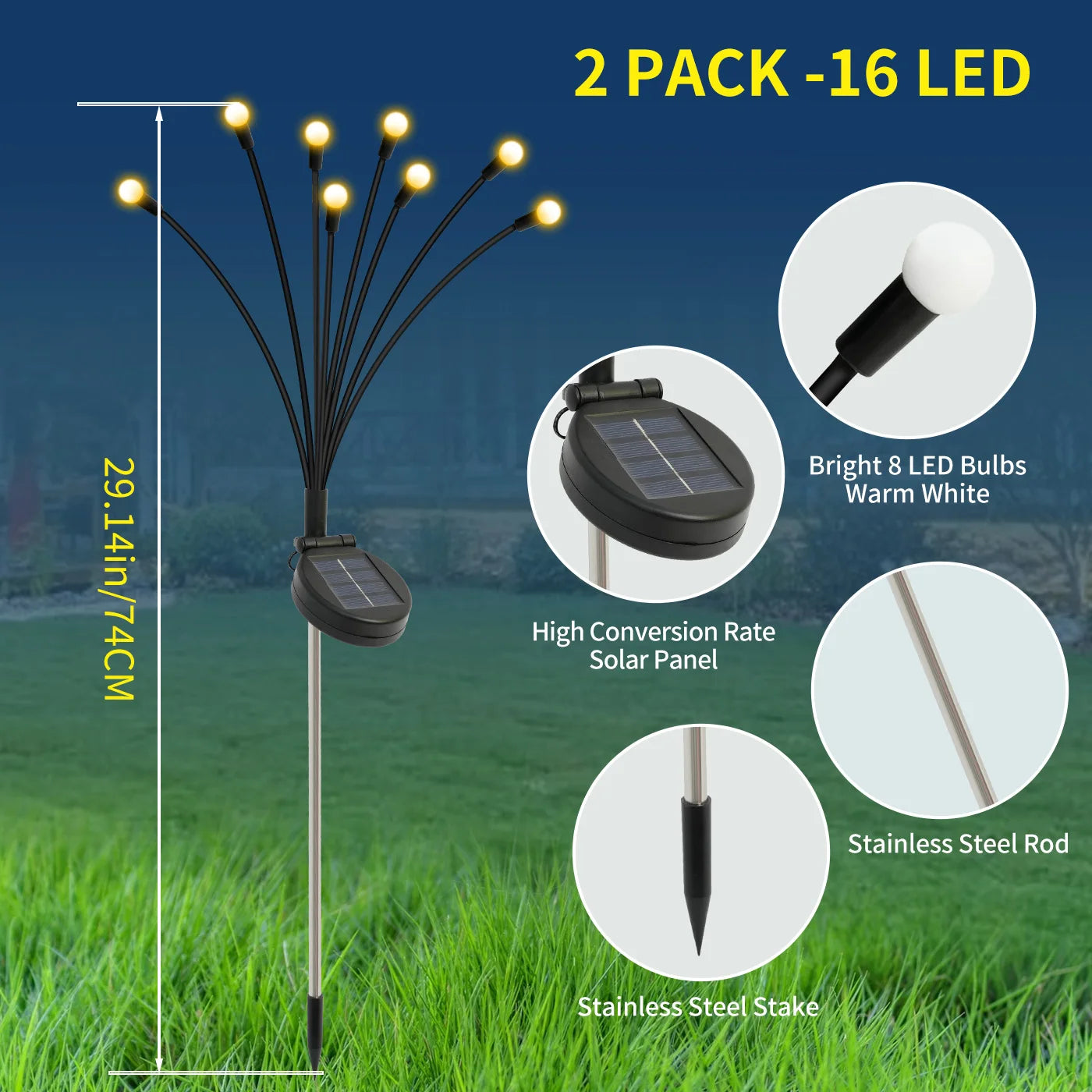 8-Head Solar Firefly Lights LED Outdoor Decorative Waterproof Garden Pathway