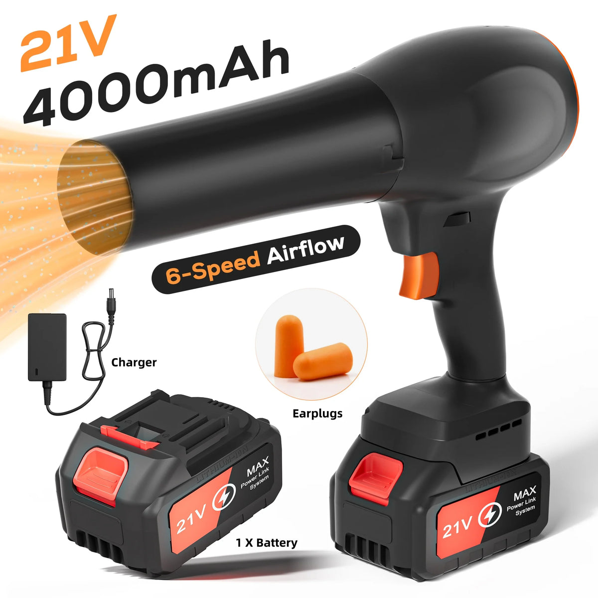 Cordless Leaf Blower, Portable Handheld Dust Cleaner,6 Speed Mode with Batteries, Snow Blower for Lawn, Garage,Patio