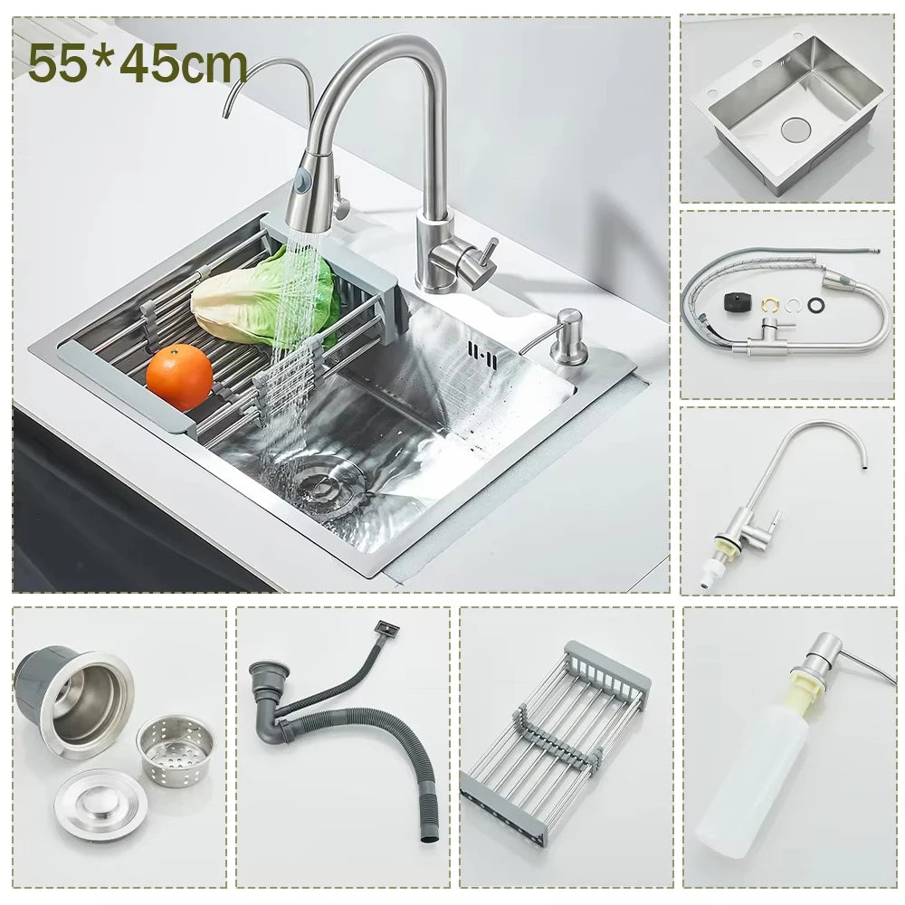 Stainless Steel Undermount Kitchen Sink With Integrated Faucet Drain Basket