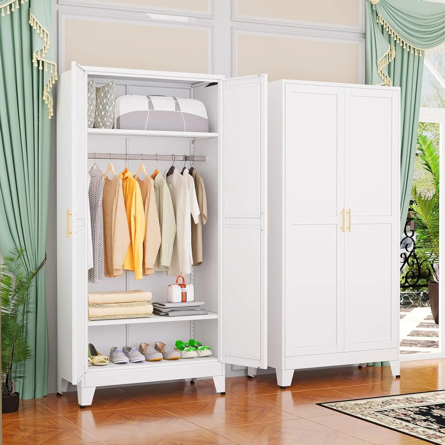 Steel Armoire Wardrobe Closet Metal Storage Cabinet With Two Doors