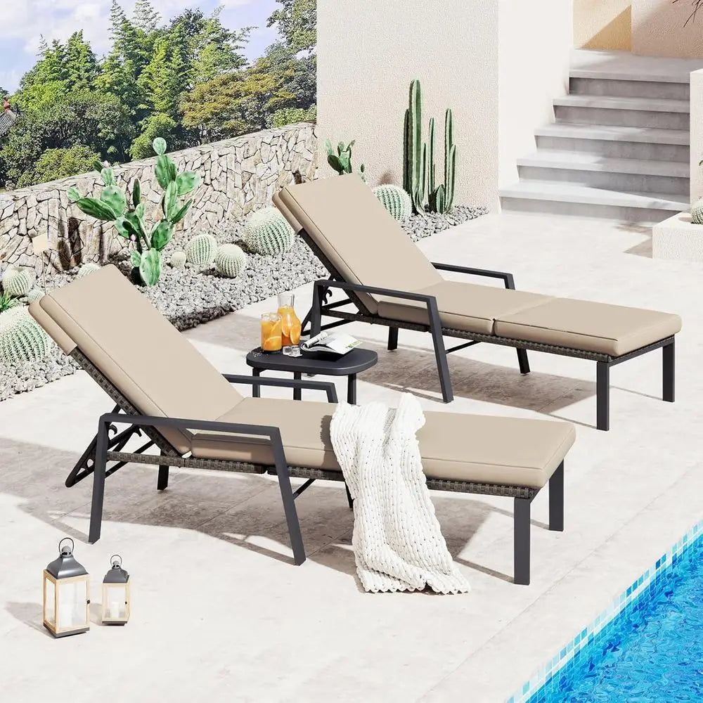 Outdoor Rattan Lounge Chairs With Wheels Set For Patio And Garden