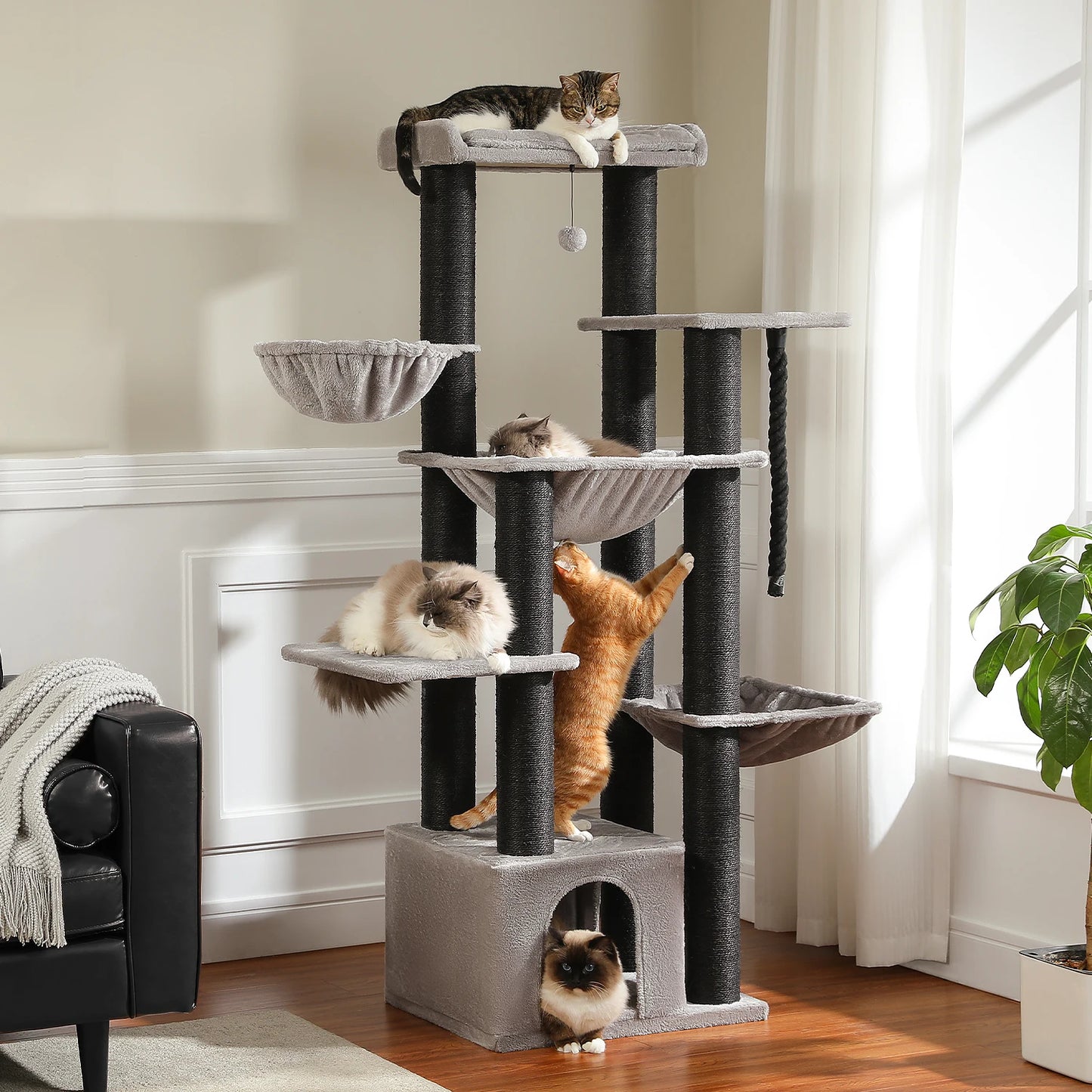 PEQULTI CN Multi Level Cat Tree With Scratching Posts And Cozy Condo