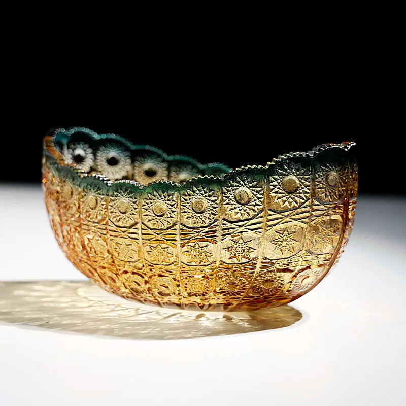 Classical Carved Pattern Moon Shaped Glass Fruit Plate Living Room Home Snack Storage Tray Home Decoration Supplies