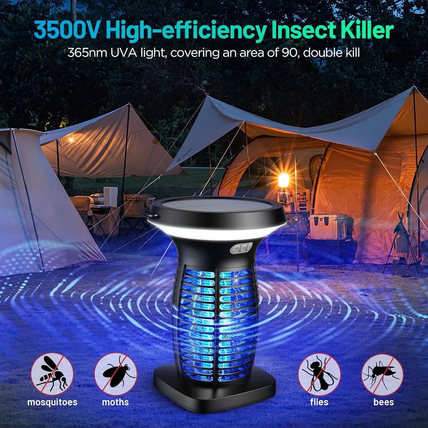 Solar Bug Zapper Outdoor Waterproof Mosquito Killer Portable And Rechargeable LED
