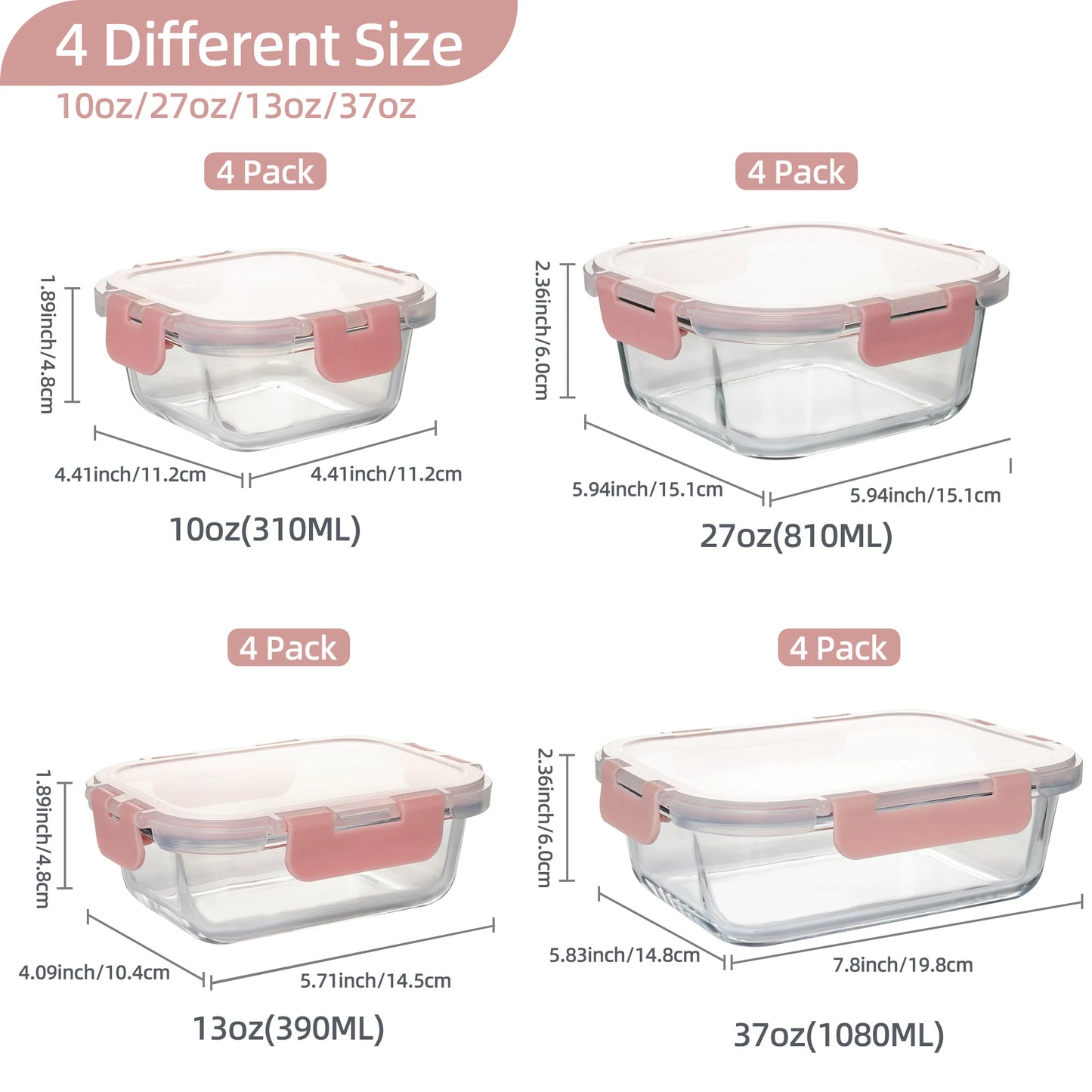 Glass Food Storage Containers Leakproof Airtight BPA Free Microwave Safe