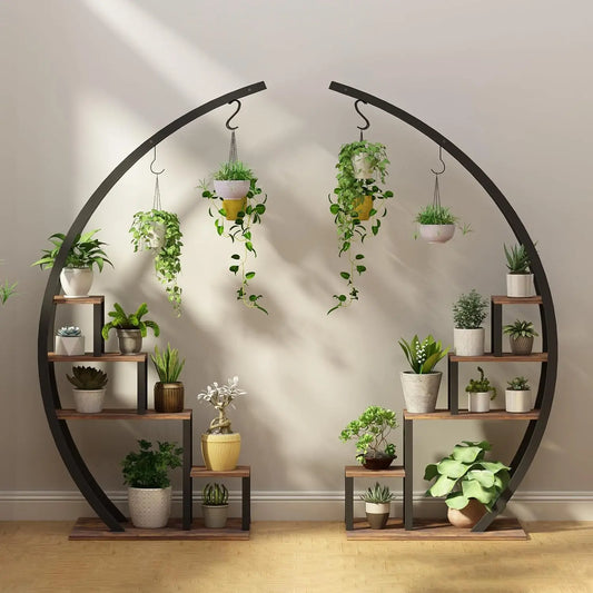 TWISTER.CK 5-Tier Metal Half Moon Plant Stand Indoor Garden