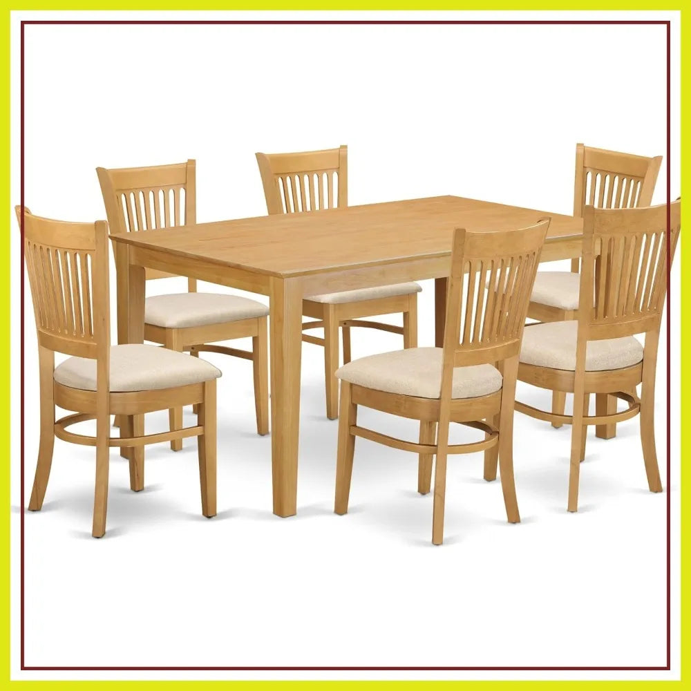 Oak 7 Piece Dining Set With Rectangle Table And Chairs