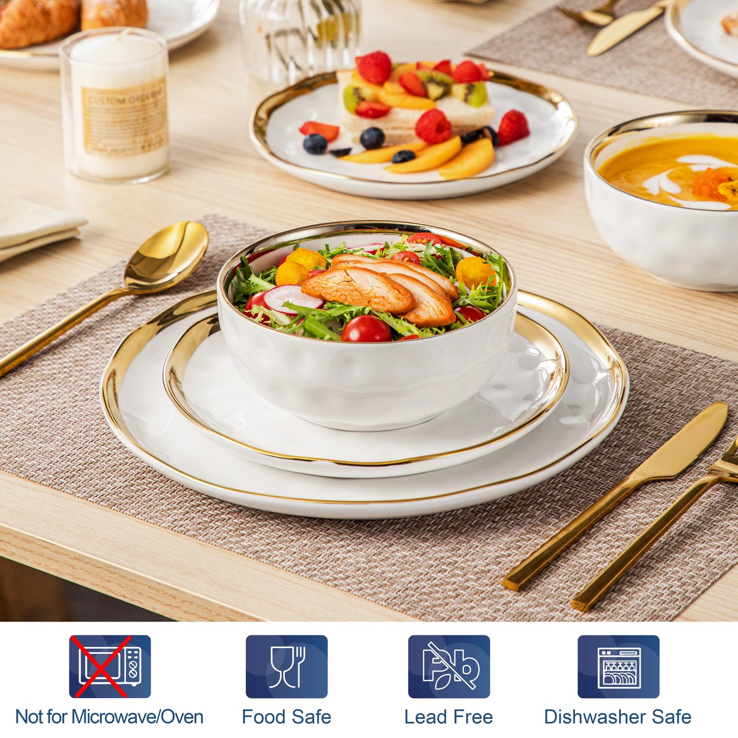 MALACASA Ceramic Porcelain Dinnerware Set Elegant Tableware Collection