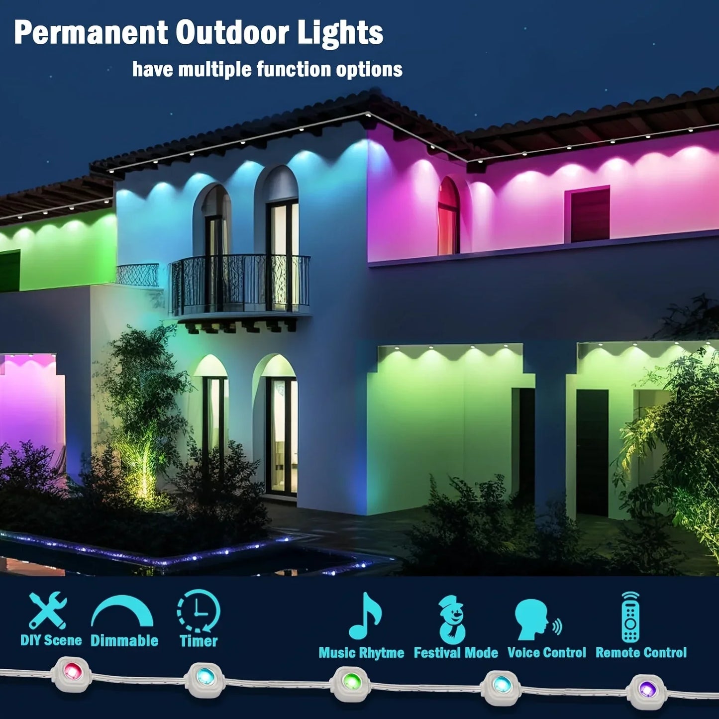 MIMIRGB Eaves Lights Outdoor LED String Strip With App Control