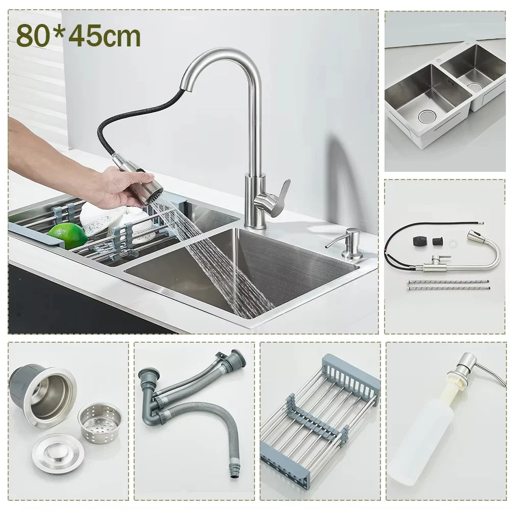 Stainless Steel Undermount Kitchen Sink With Integrated Faucet Drain Basket