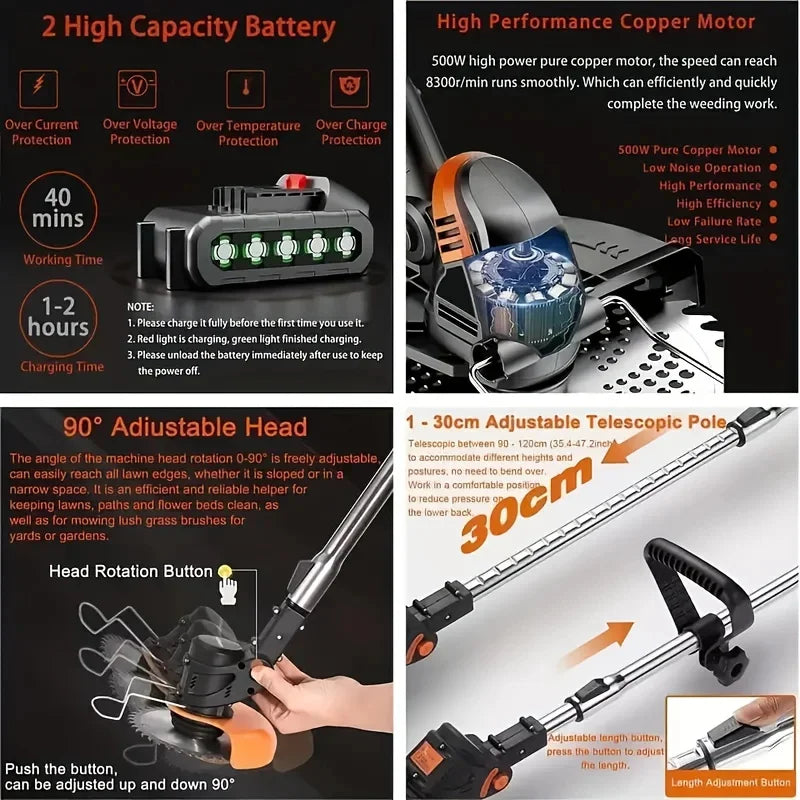 Wireless Portable Weed Trimmer Edger For Lawn With Dual Batteries