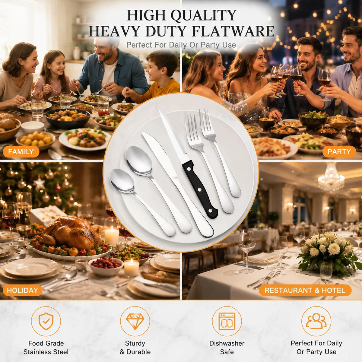 HanSMART Stainless Steel Flatware Set Mirror Polished Cutlery