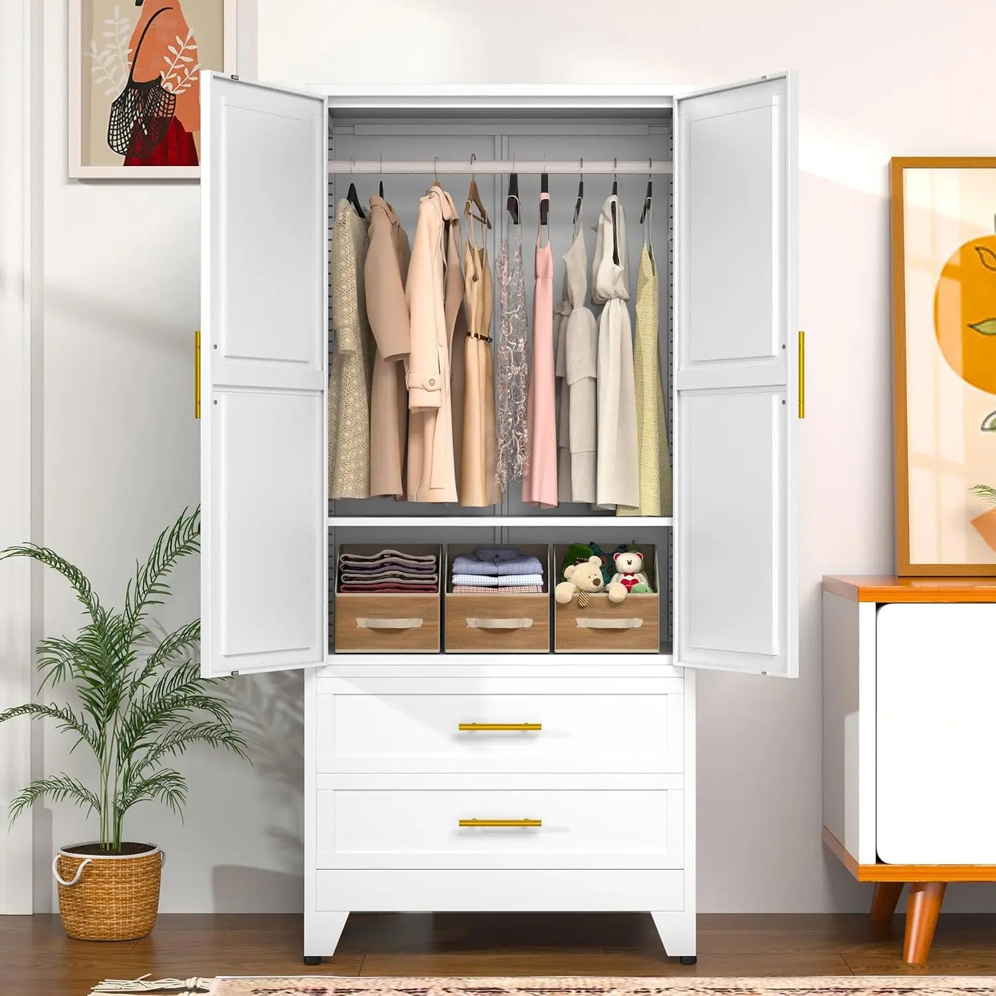 Steel Armoire Wardrobe Closet Metal Storage Cabinet With Two Doors