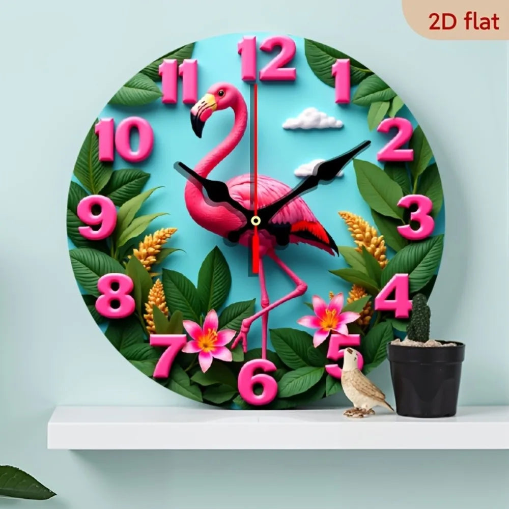 Nursery Wall Clock Flamingo Garden Design Lilies Decor