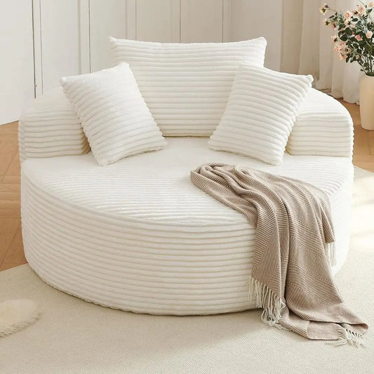 Corduroy Upholstered Round Lounge Chair Chaise With Deep Seat