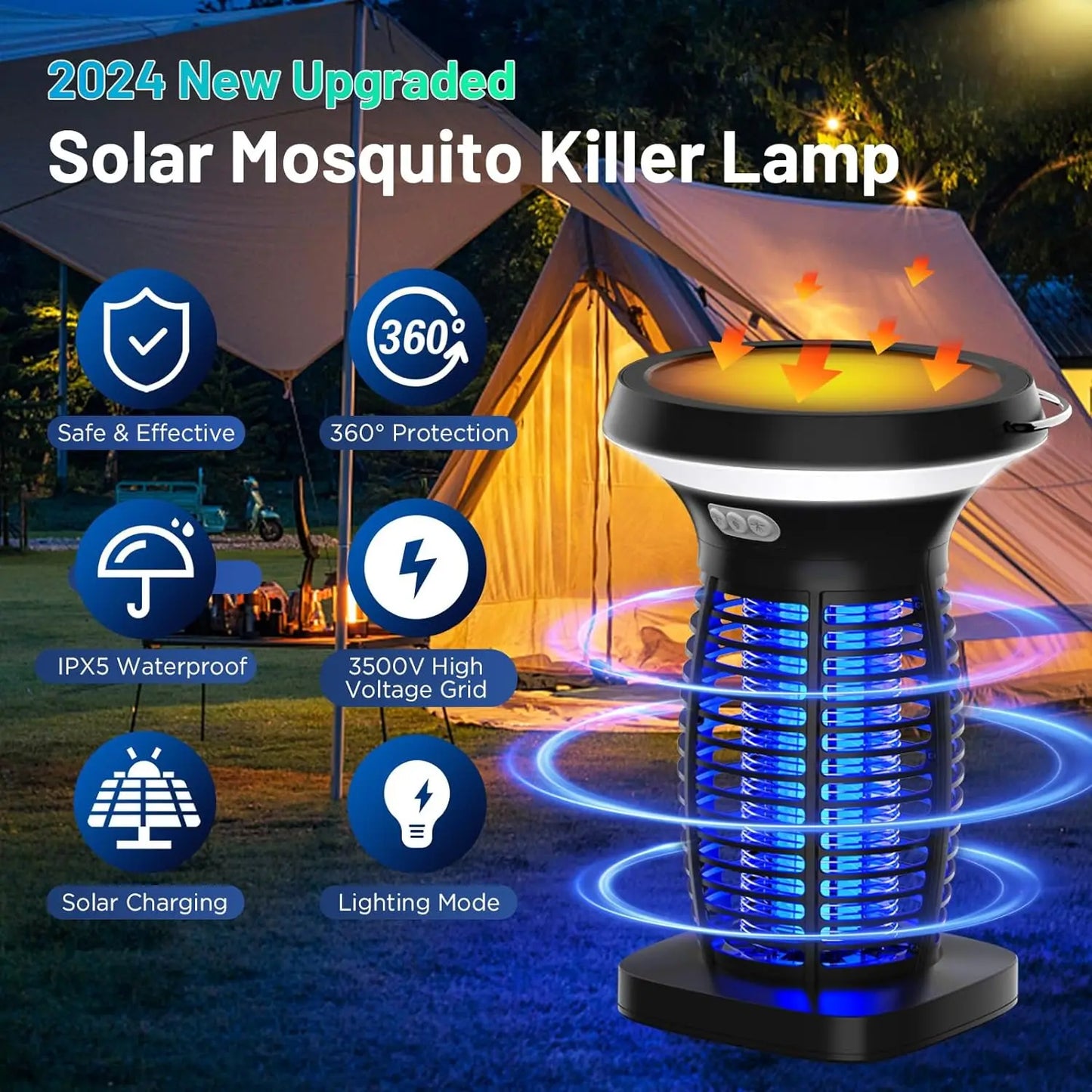 Solar Bug Zapper Outdoor Waterproof Mosquito Killer Portable And Rechargeable LED