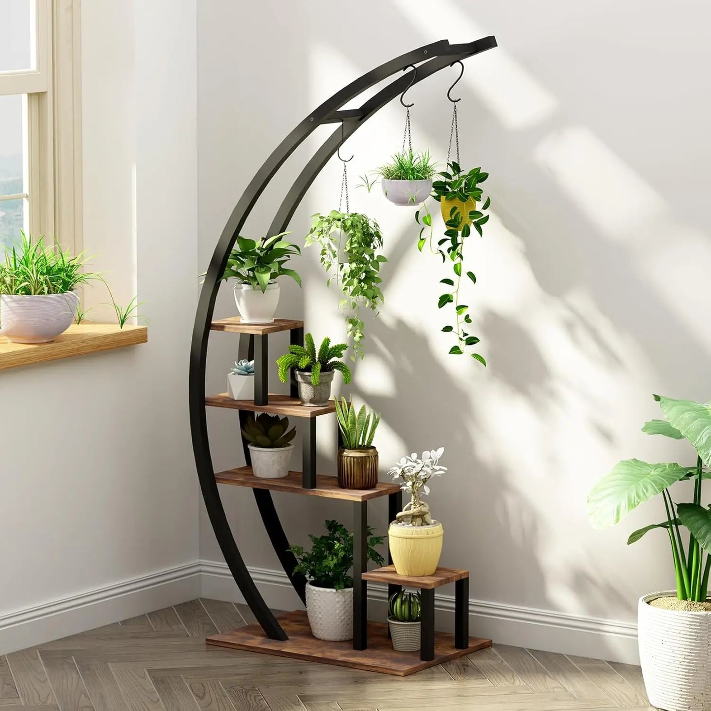 TWISTER.CK 5-Tier Metal Half Moon Plant Stand Indoor Garden