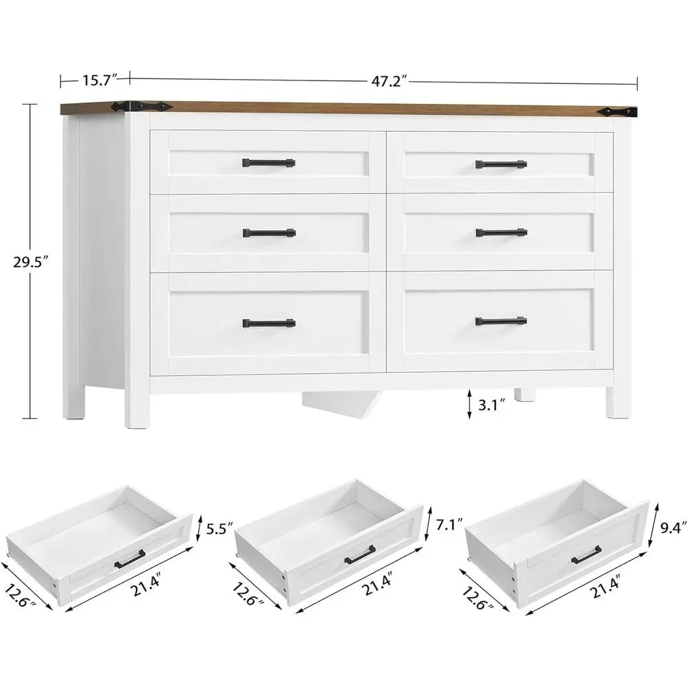 Wooden Six Drawer Dresser With Metal Handles For Bedroom Or Entryway