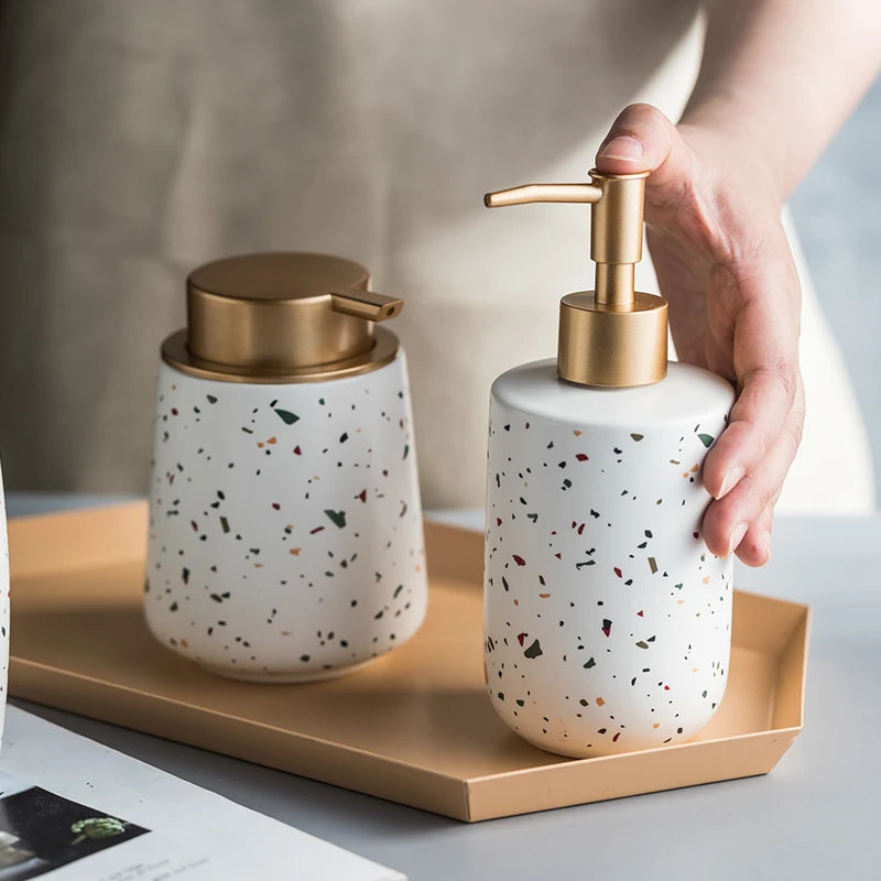 Ceramic Terrazzo Pattern Soap Dispenser For Bathroom Counter Use