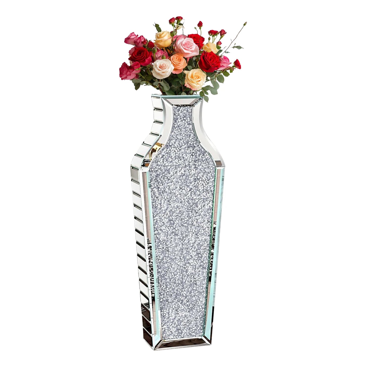 Crushed Diamond Mirrored Glass Floor Vase for Home Decor