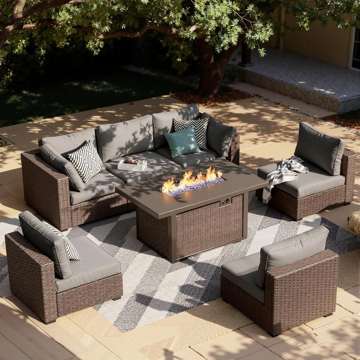 XIAOLANG Outdoor Patio Furniture Set Sectional Sofa With Firepit Table