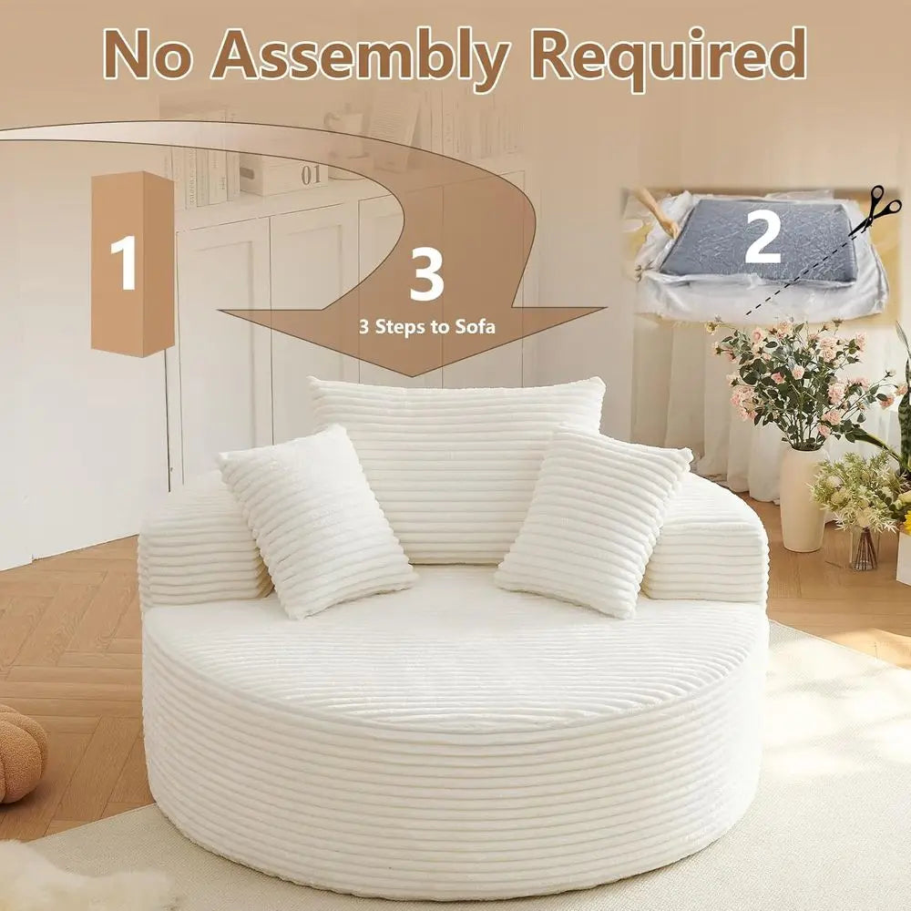 Corduroy Upholstered Round Lounge Chair Chaise With Deep Seat