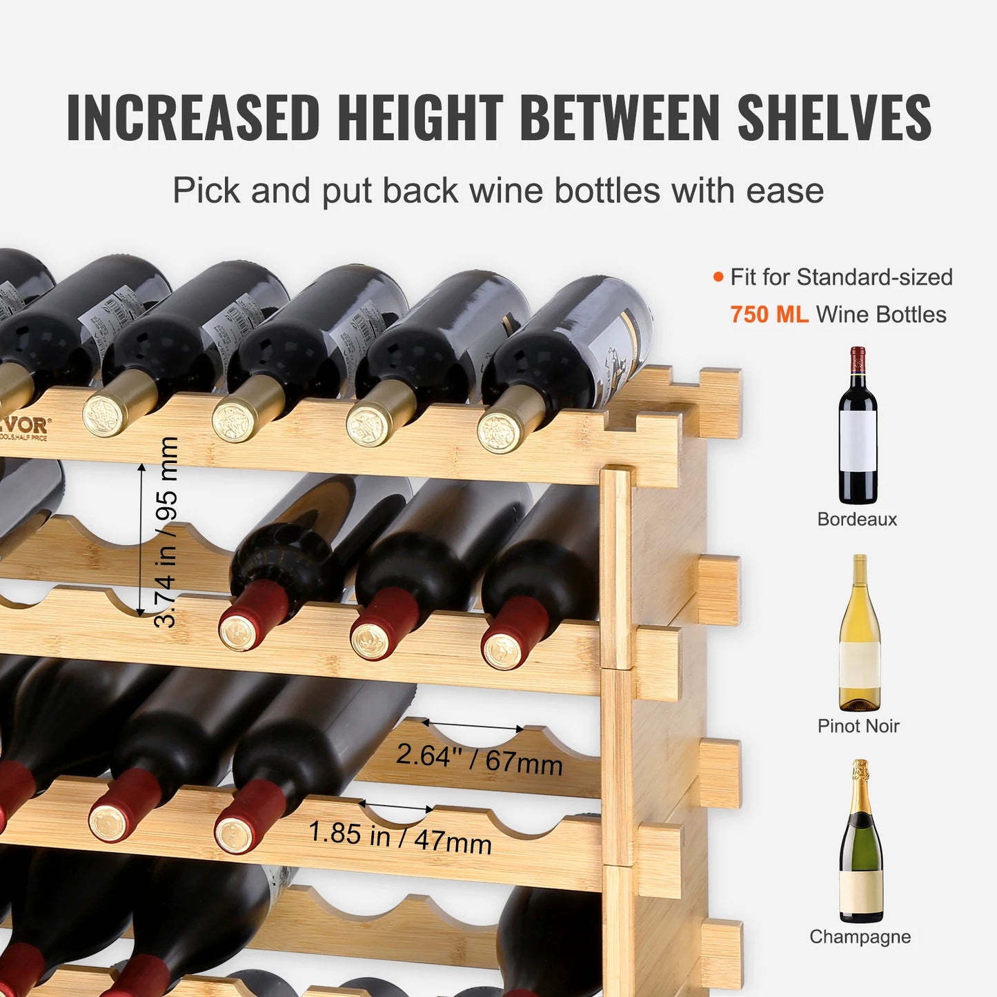SucceBuy Bamboo Stackable Wine Rack Eight Tier Free Standing Storage