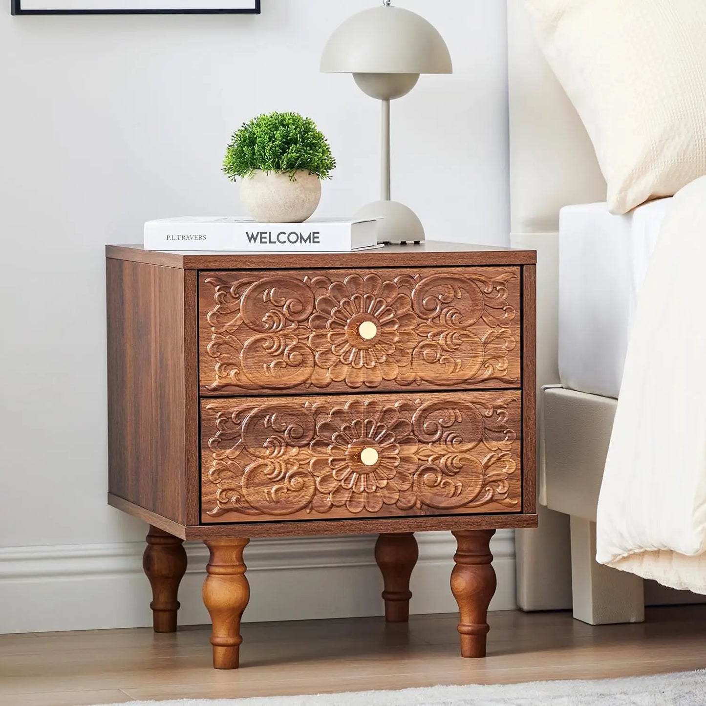 XIAOLANG Nightstand Farmhouse Bedside Table With Two Drawers