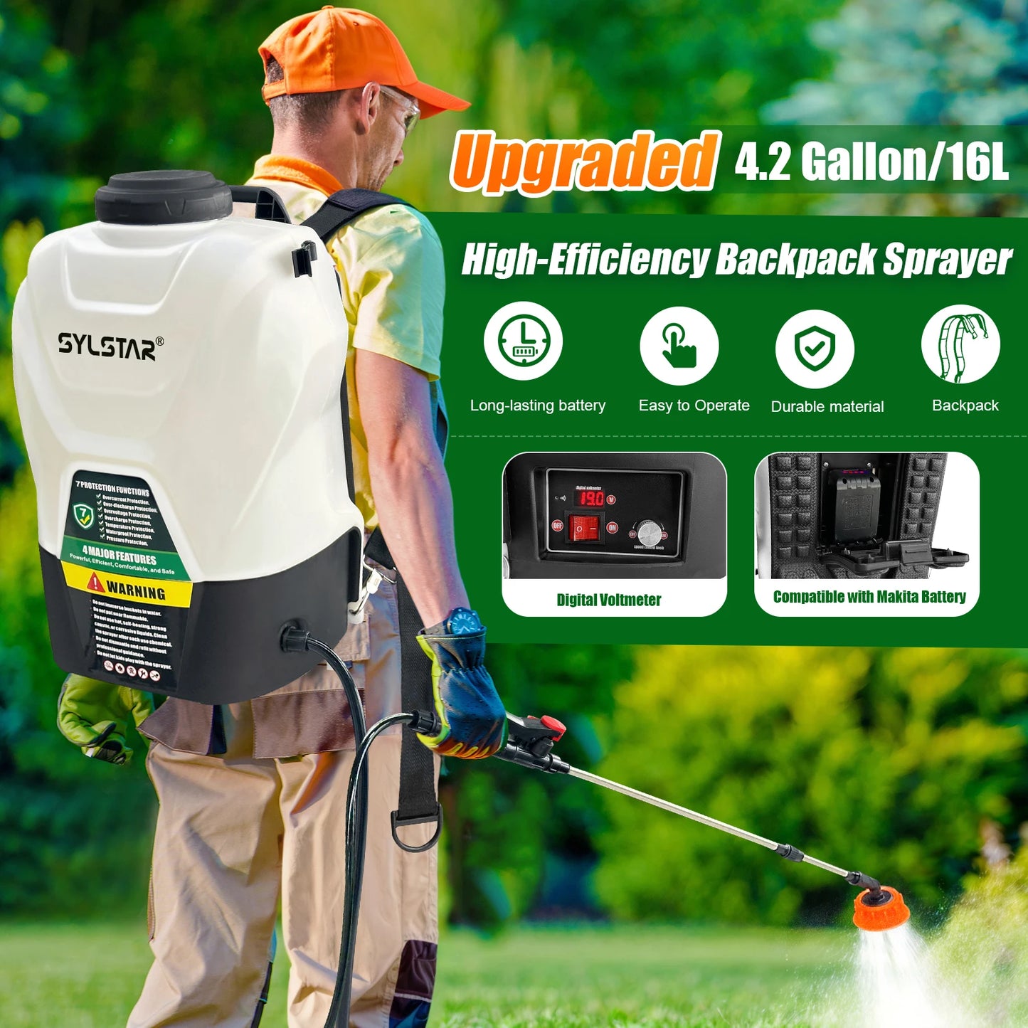 Garden Electric Backpack Sprayer 100 PSI Telescopic Wand Nozzles