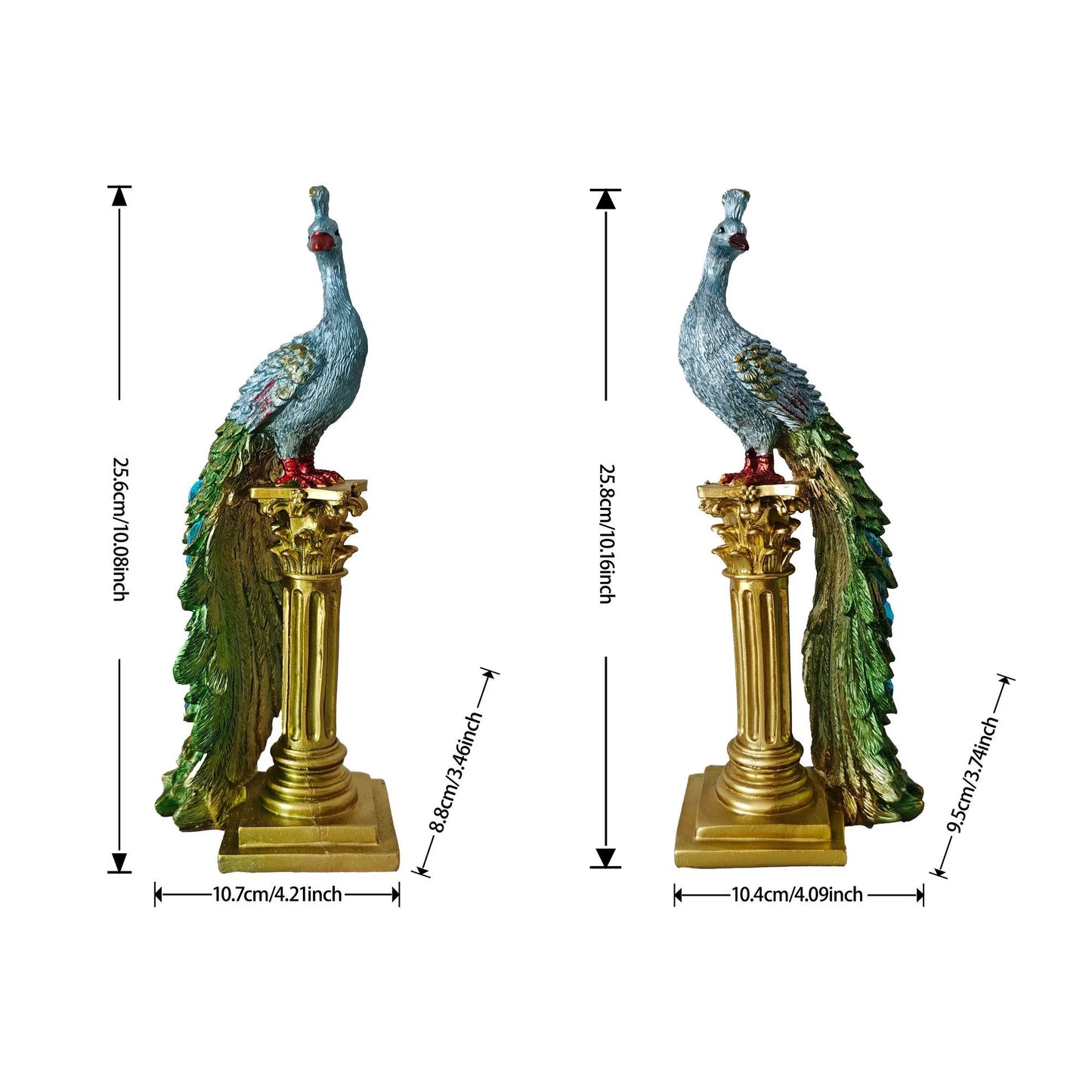 Peacock Couple Resin Statue With Gold Column Home Decor Figurine