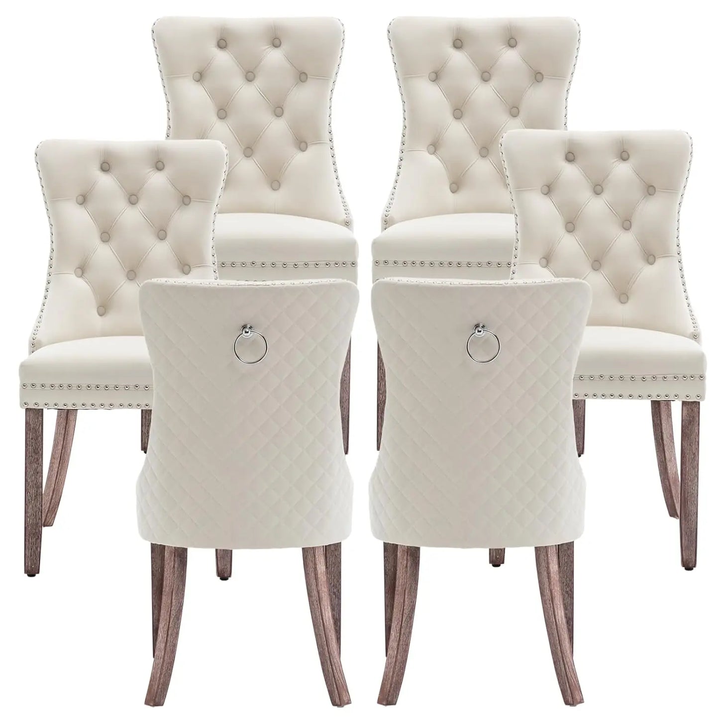 Synthetic Leather Dining Chairs Set Of 6 With Nailhead Trim Upholstered