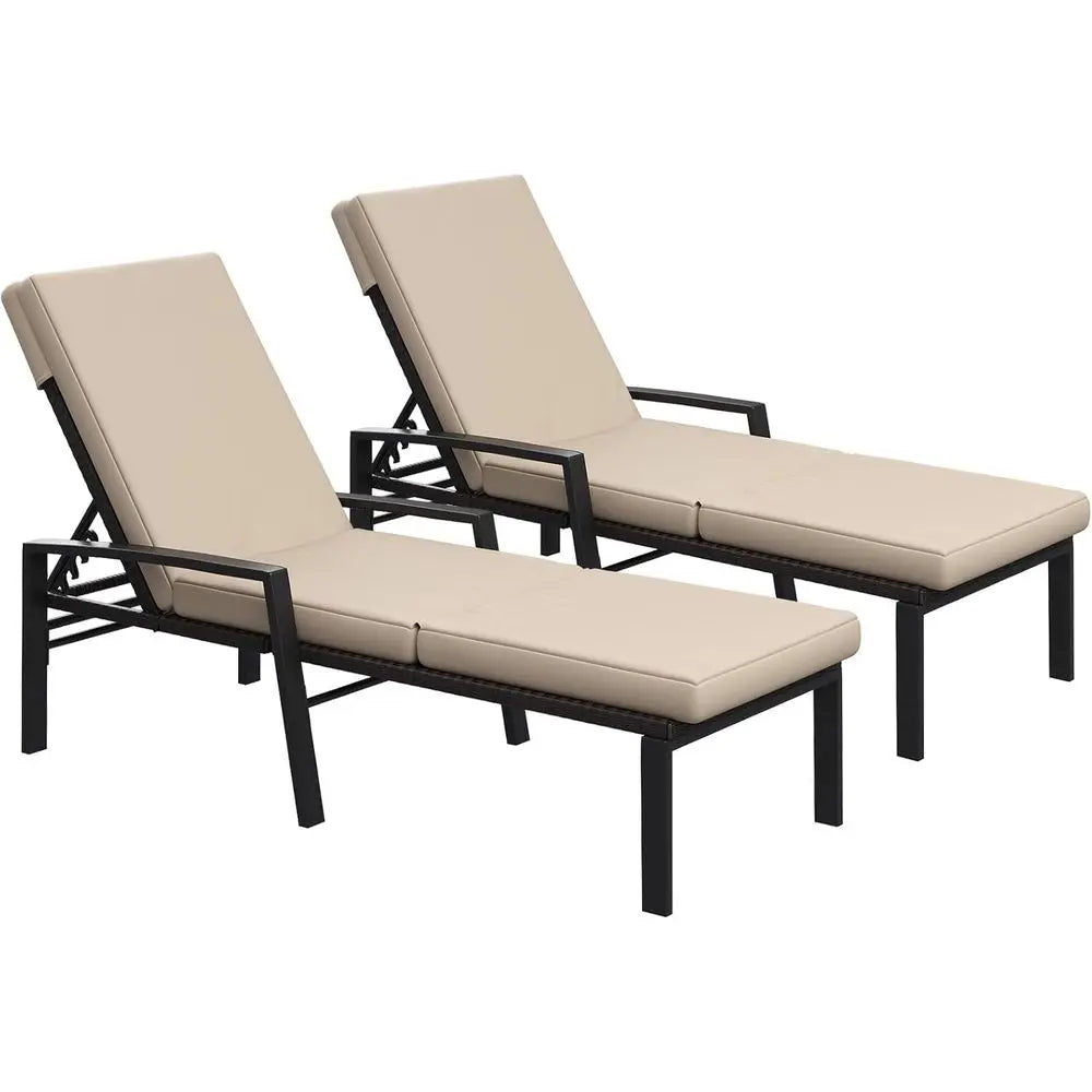 Outdoor Rattan Lounge Chairs With Wheels Set For Patio And Garden