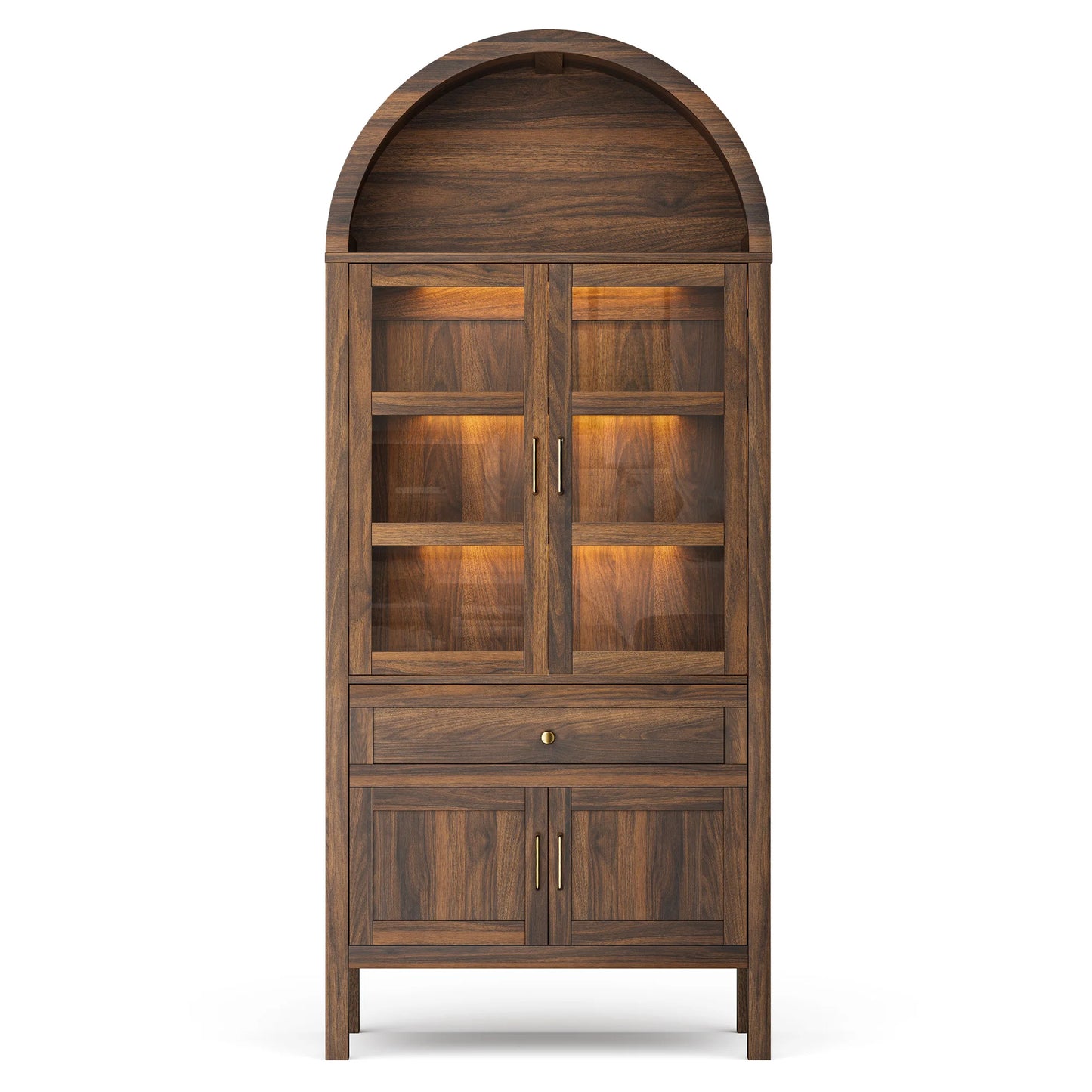Furgle Arched Wood Storage Cabinet Adjustable Shelves LED Lights