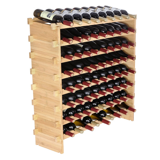 SucceBuy Bamboo Stackable Wine Rack Eight Tier Free Standing Storage