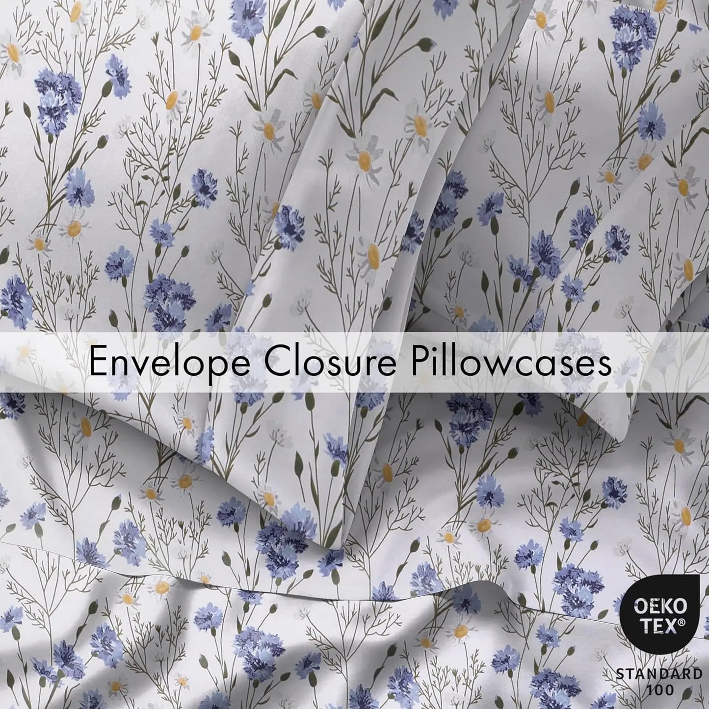 Cotton Percale Sheets 4-Piece Set With Cooling Breathable Floral Design