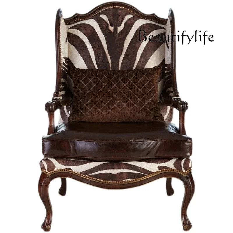 American solid wood single sofa chair high-end villa club leisure living room high backrest sedentary not tired
